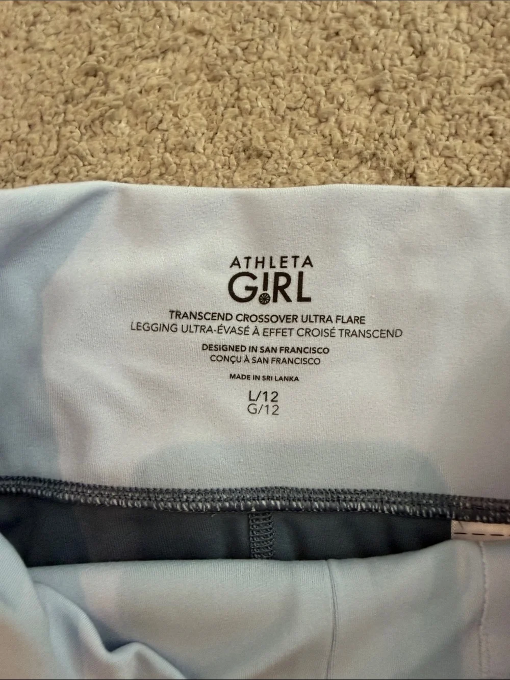 Athleta Girls Slate Blue Flared Leggings with White Waistband